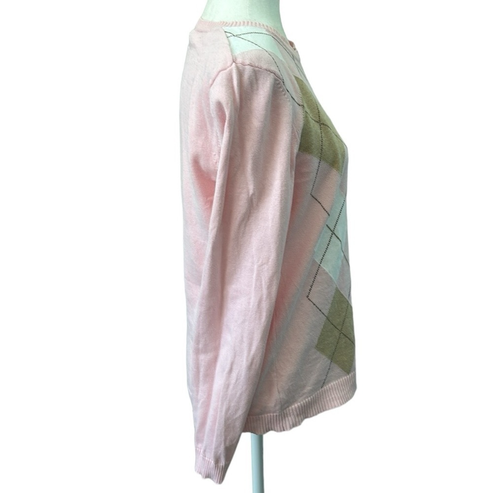 Izod Pink and Tan Argyle Crewneck Sweater Size Medium - Picture 2 of 11